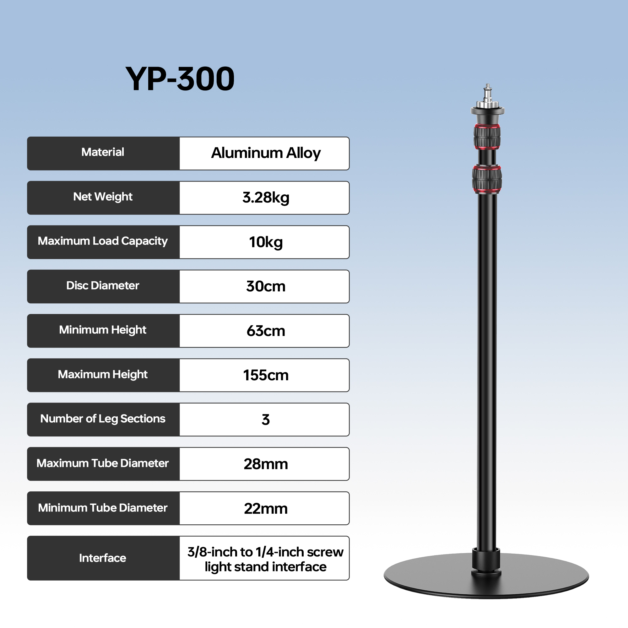 Manbily YP300 1.55M Round base - Photography Lighting Mount incelemesi ve fiyatı